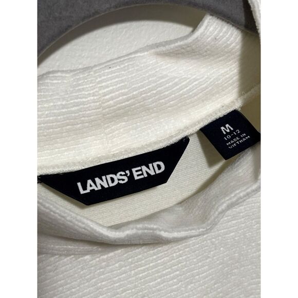 Lands' End Ivory Mock Neck Long Sleeve Top M Minimalist Cotton Knit Basic Layer - Picture 2 of 8